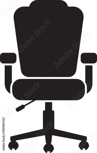 Office chair with armrests and wheels on transparent background