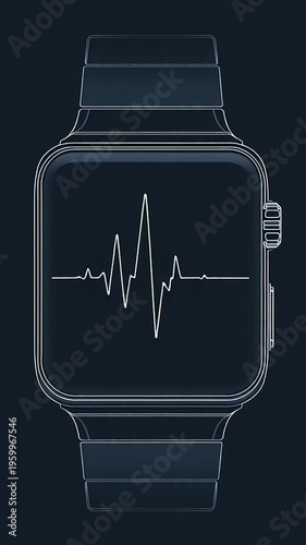 Smartwatch Displaying Heart Rate Monitor Data on Dark Background