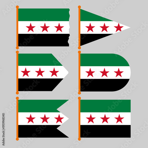Syria flag in different shapes
Vector flagpole with different shapes on a white background isolated