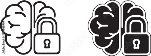 Deep work concept with brain and lock icons