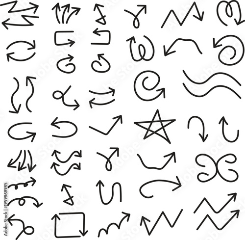 Collection of hand drawn arrows and symbols