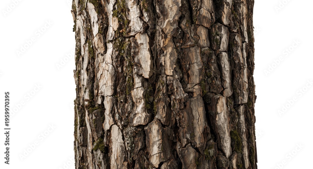 Naklejka premium Pure white background capturing the olive tree trunk's unique bark texture