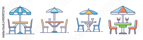 Outdoor cafe tables and chairs vector illustration for restaurant patio seating design and decor ideas