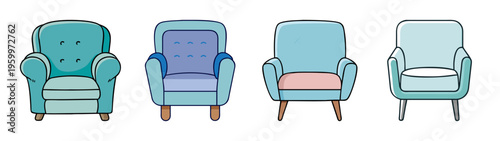 Explore unique blue armchairs cartoon illustration for living room furniture and home decor ideas