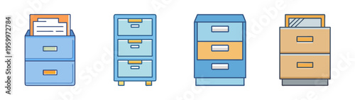 Discover file cabinet vector illustrations for office storage and organization solutions and furniture design