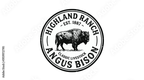 Highland ranch angus bison classic livestock logo with bison