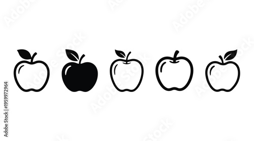 A set of five different black apple icons