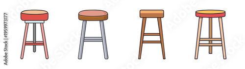 Four bar stools illustration set: modern bar stools, kitchen stools, counter height stools design