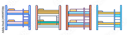 Colorful bunk beds illustration for kids room interior design and bedroom furniture design ideas