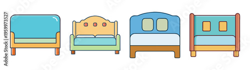 Colorful beds illustration vector art design for bedroom furniture and interior design ideas vector graphic 90