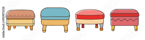 Colorful cartoon chairs furniture set home decor interior design seating arrangement illustration art