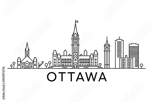 Ottawa city skyline illustration with buildings and towers  Canadian capital cityscape