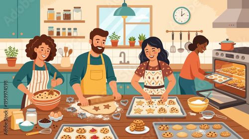 Family Baking Cookies Together in a Cozy Kitchen