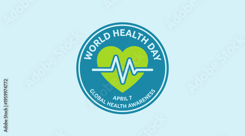 World Health Day Badge with Heart and EKG