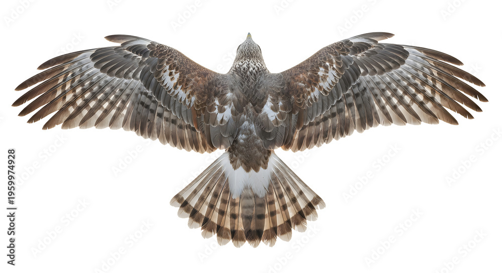 Fototapeta premium Bird in flight with spread wings against black background