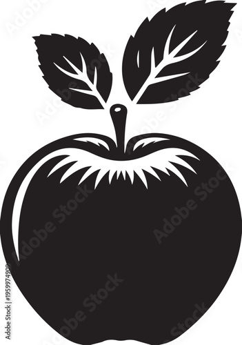 Apple Silhouette Vector, Fresh Fruit Icon Isolated Black Shape