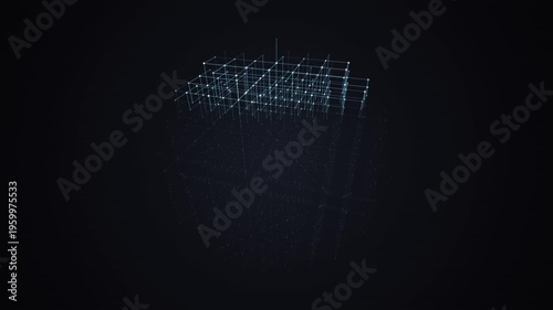 Dynamic abstract visualization of an evolving digital data network grid in a futuristic virtual dark space, conceptual.