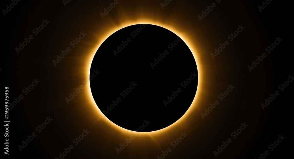 Fototapeta premium Full coverage solar eclipse showing a bright ring shaped corona around the blocked sun