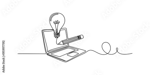 Minimalist continuous line drawing of a backpacker walking with a trekking pole in the mountains Vector, illustration