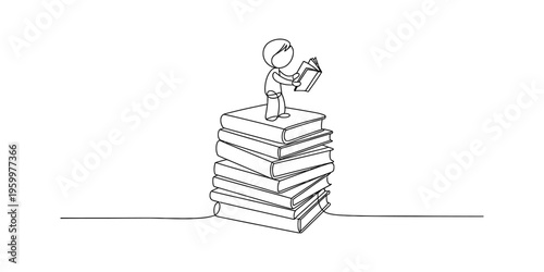 Minimalist continuous line drawing of a comfortable double bed next to a potted houseplant stand Vector, illustration