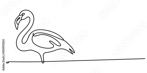 Minimalist continuous line drawing of a graceful flamingo standing on a single horizontal ground Vector, illustration