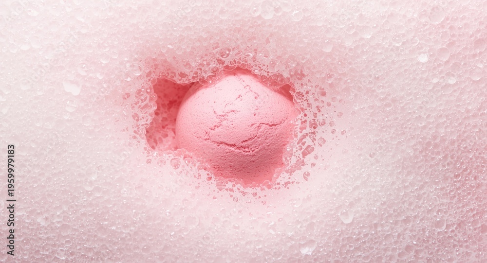 Fototapeta premium pink bath bomb dissolving slowly producing thick frothy bath bubbles