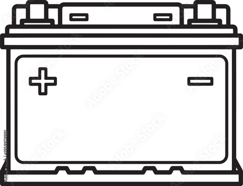 Car battery icon with plus and minus signs on transparent background
