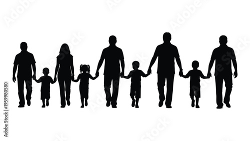 A group of adults and children holding hands