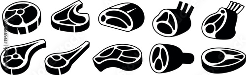 Assorted black and white stylized illustrations of various sliced meats and cheeses