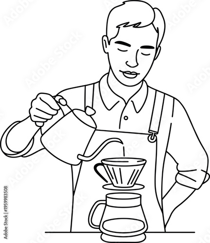 Bartender pouring liquid into a coffee dripper over a pot.