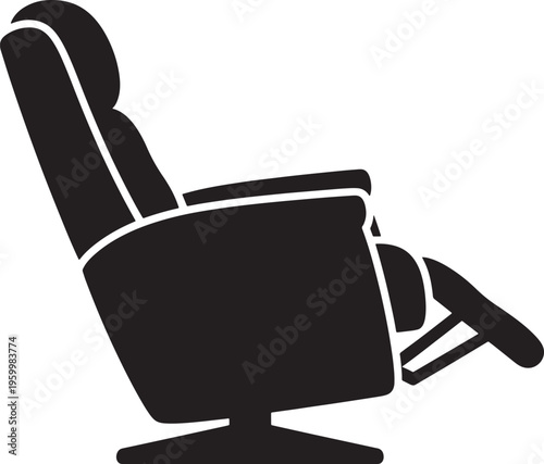 Reclining office chair icon in black silhouette on white background