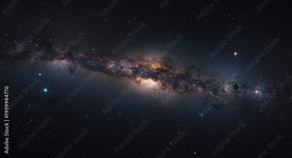 Fototapeta premium Outer space panorama emphasizing star groups bright galaxies and terrestrial planets