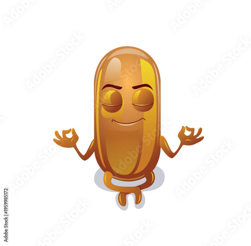 Character shows calmness while sitting in a meditative position with a gentle smile on its face during a bright background