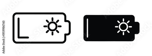 Battery icon with sun symbol, solar energy charging concept, vector illustration