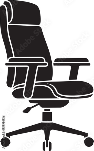 Office chair with armrests on wheels and adjustable height settings