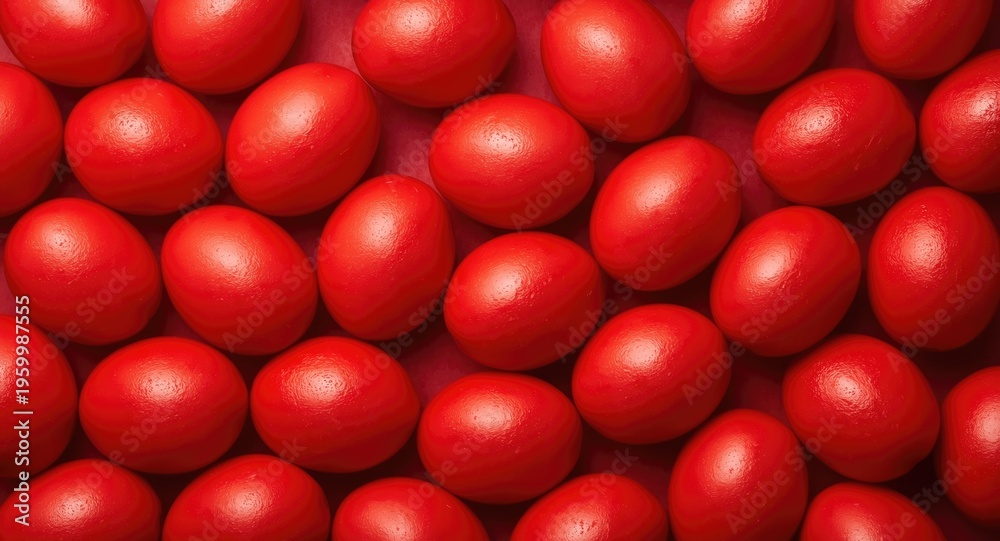 Fototapeta premium Bold red Easter eggs placed tightly for a festive and dynamic spring celebration background