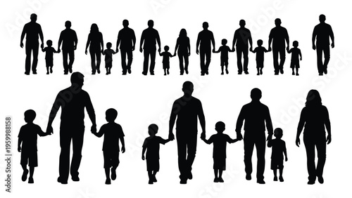 A group of adults and children in silhouette