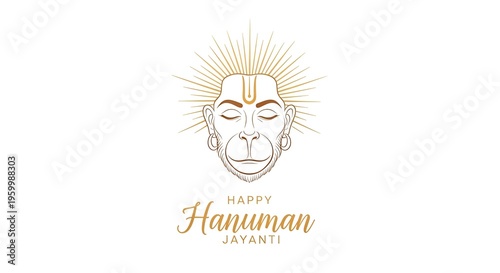 Happy Hanuman Jayanti Traditional Hanuman Face Vector Hindu Devotional Illustration with white background for card, poster, holding design.