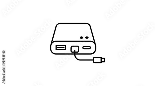 Minimalistic Line Drawing Of A Portable Power Bank With Cable