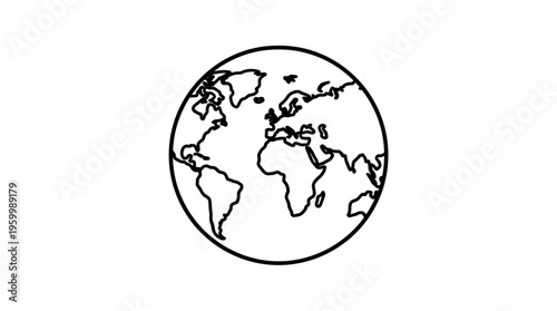 Simple Black and White Globe Icon on White Background