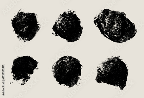 Set of different circle grunge brush strokes. Art rough paint rings with textured edges. Hand drawn ink circles, artistic messy shapes and abstract round elements for modern design and backgrounds.