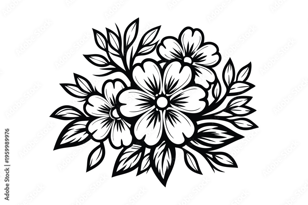 Fototapeta premium Graceful Line Drawing Wildflower Bouquet for Rustic Farmhouse Appeal