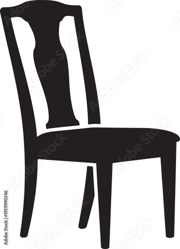 Simple black chair with four legs and backrest in one sentence