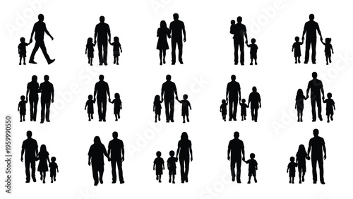 Silhouettes of adults and children in various poses