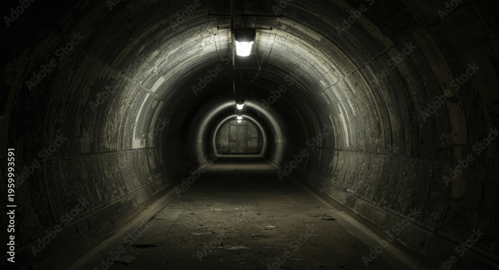 Fototapeta premium Silent Cold War military installation tunnel left empty