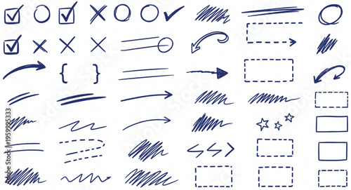 Doodle Style UI Elements Collection with Ticks, Circles and Arrows