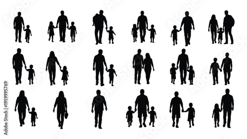 Silhouettes of adults and children walking together