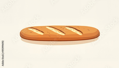 Illustration of a freshly baked baguette on a light background
