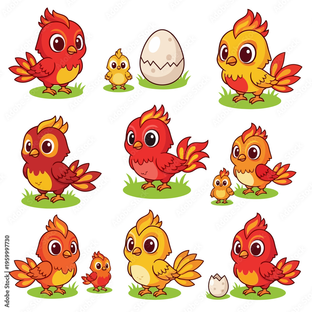 Obraz premium Colorful cartoon birds and chicks.