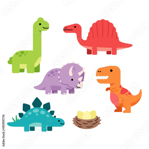 Colorful cartoon dinosaurs and egg.